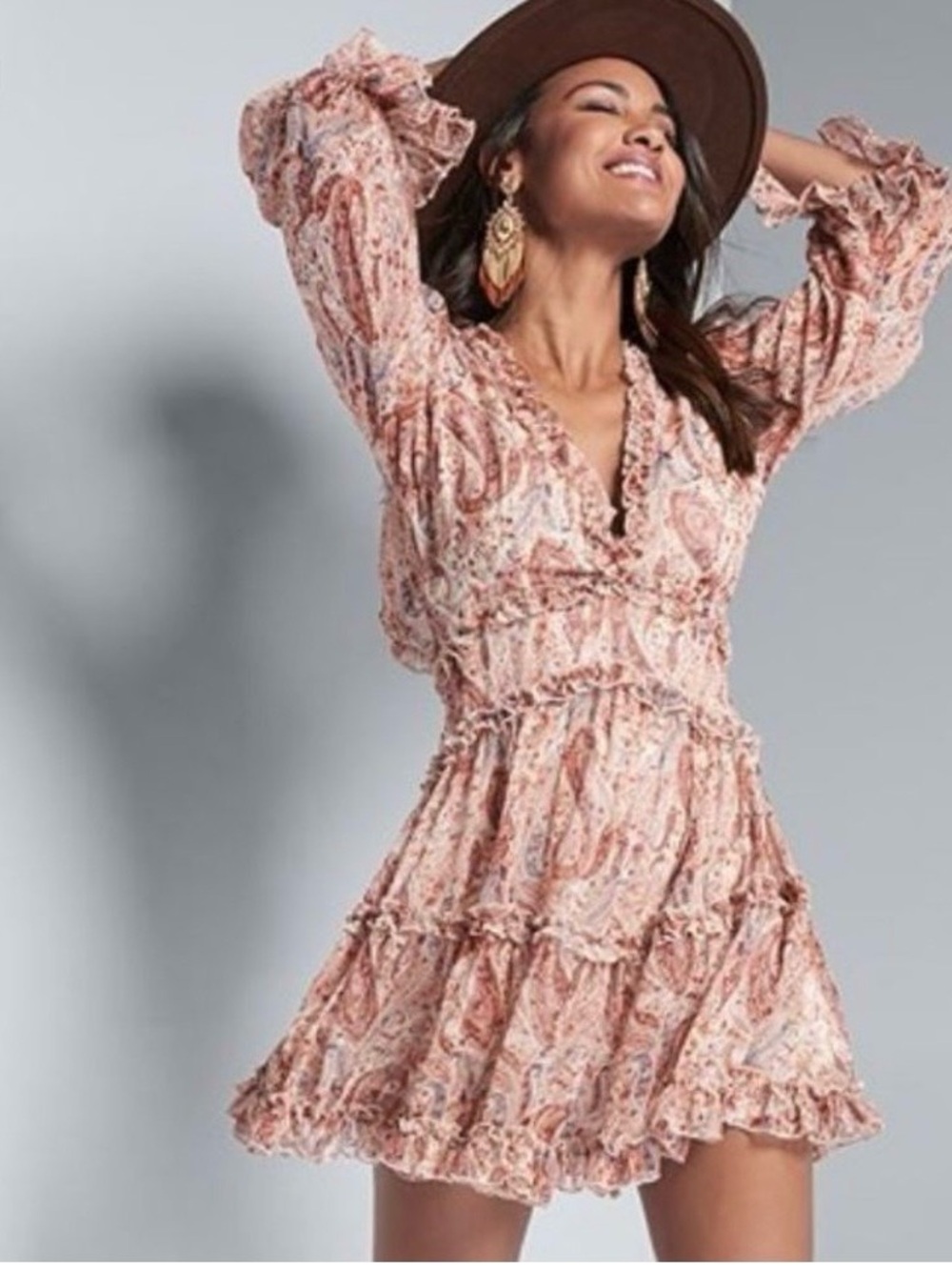 Venus Paisley Ruffle Open Back Mini Dress, Size 18 - Picture 5 of 6